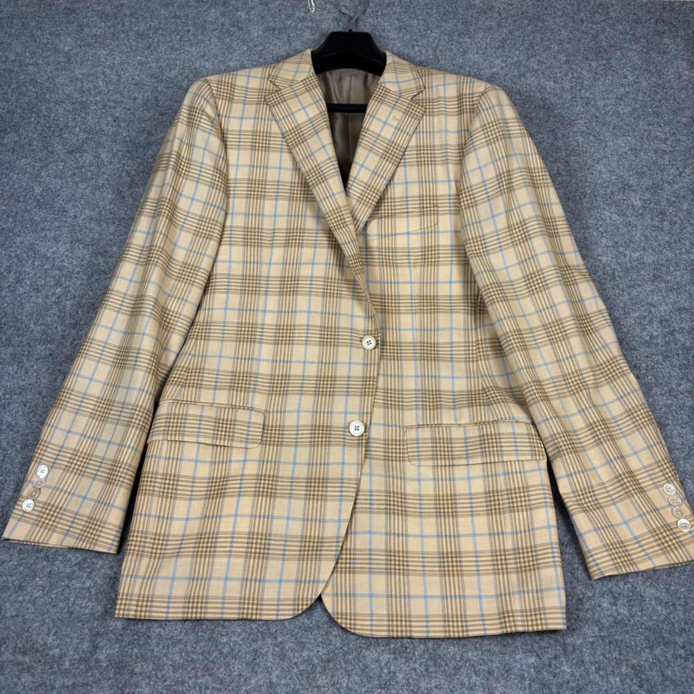Maus & Hoffman Sport Coat Mens 44L Tan Plaid Wool Brampton Blazer New York Made